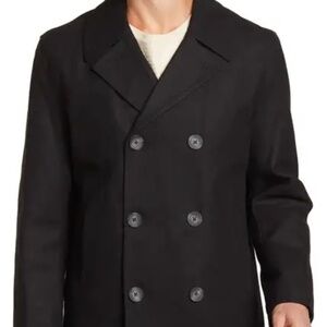 Nautica Classic Notched Cooler Rich Wool Blend Double Breasted Peacoat::NWT::